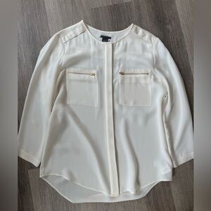 Theory Ivory 100% Silk Tie Neck Blouse NWOT